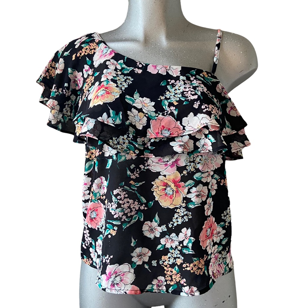 Lily White Ruffle One Shoulder Floral Blouse Boho Cottagecore Coquette Festival